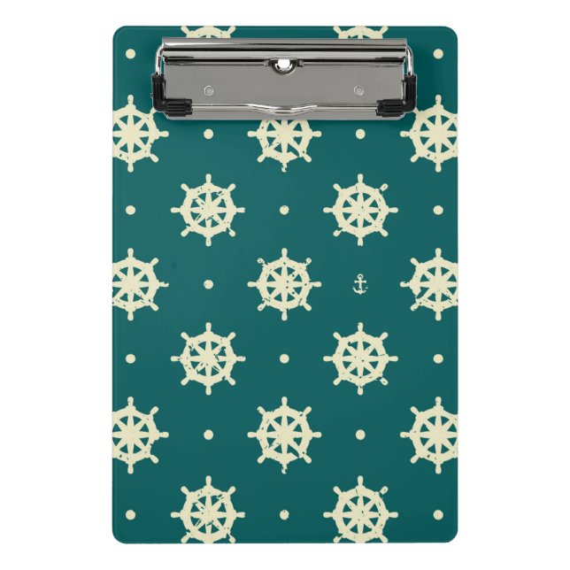 Vintages Schiffs-Rad-Muster Mini Klemmbrett (Vorderseite)