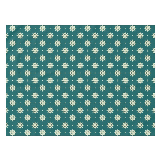 Vintages Schiffs-Rad-Muster Tischdecke (Vorderseite (Horizontal))