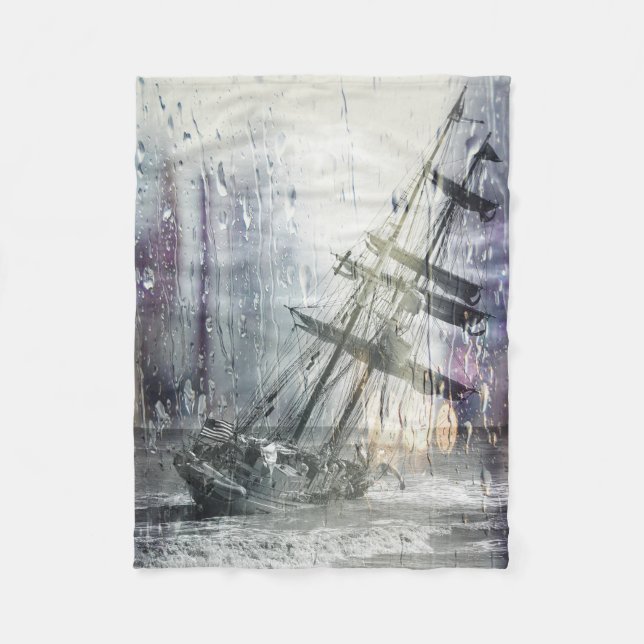 Vintages Schiffswrack im Sturm Fleecedecke (Vorderseite)