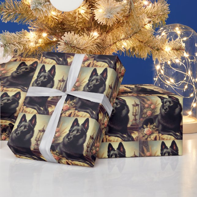 Vintages Schipperke Dog Gemälde Geschenkpapier (Feiertage)