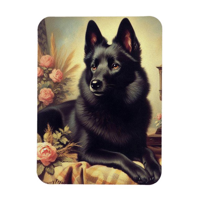 Vintages Schipperke Dog Gemälde Magnet (Vertikal)