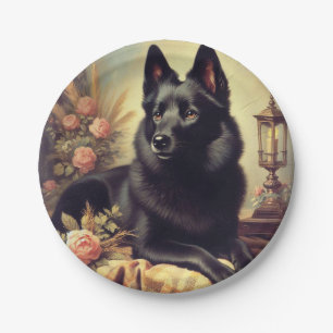 Vintages Schipperke Dog Gemälde Pappteller