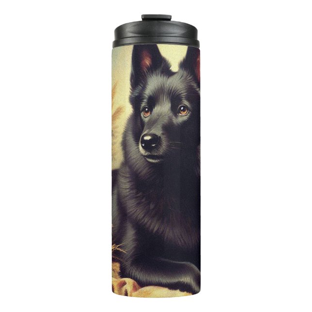 Vintages Schipperke Dog Gemälde Thermosbecher (Vorderseite)