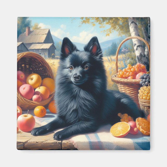 Vintages Schipperke Welpenbild Magnet (Vorne)