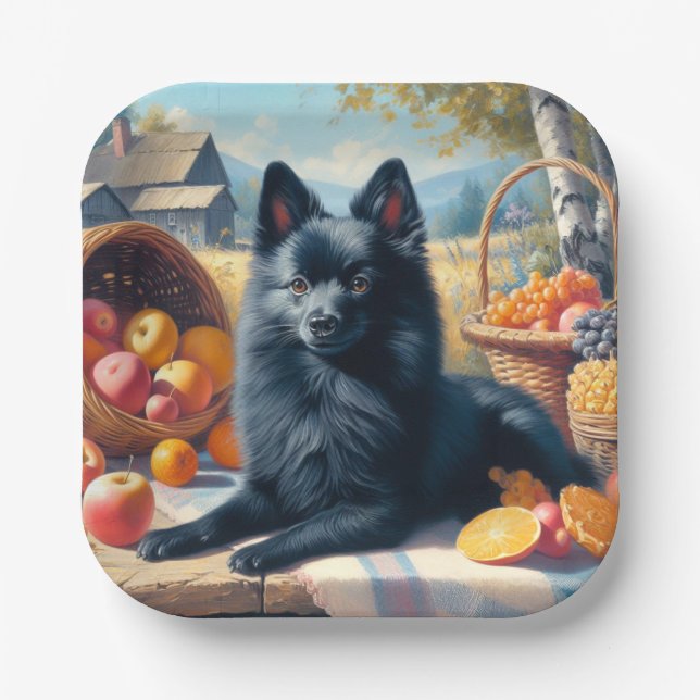 Vintages Schipperke Welpenbild Pappteller (Vorderseite)