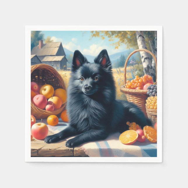 Vintages Schipperke Welpenbild Serviette (Vorderseite)