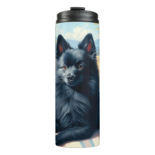 Vintages Schipperke Welpenbild Thermosbecher