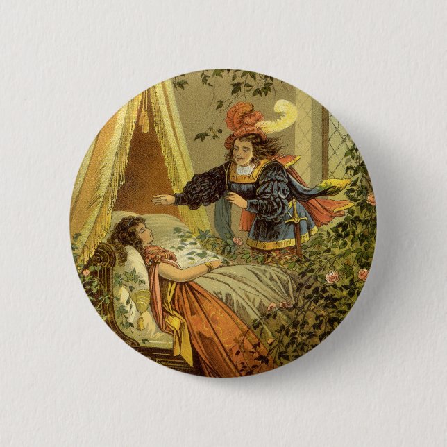 Vintages Schlafen Schönheit, Viktorianische Märche Button (Vorderseite)