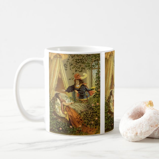 Vintages Schlafen Schönheit, Viktorianische Märche Kaffeetasse (Mit Donut)