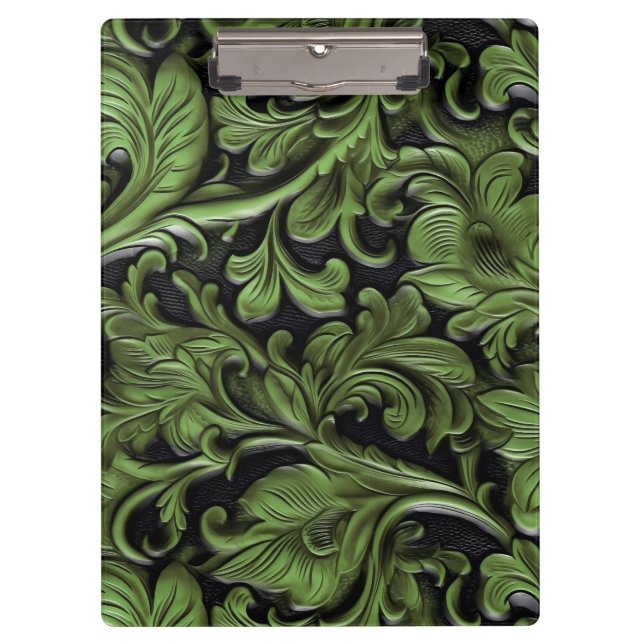 Vintages schlinggrün bearbeitetes Leder Klemmbrett (Vorderseite)