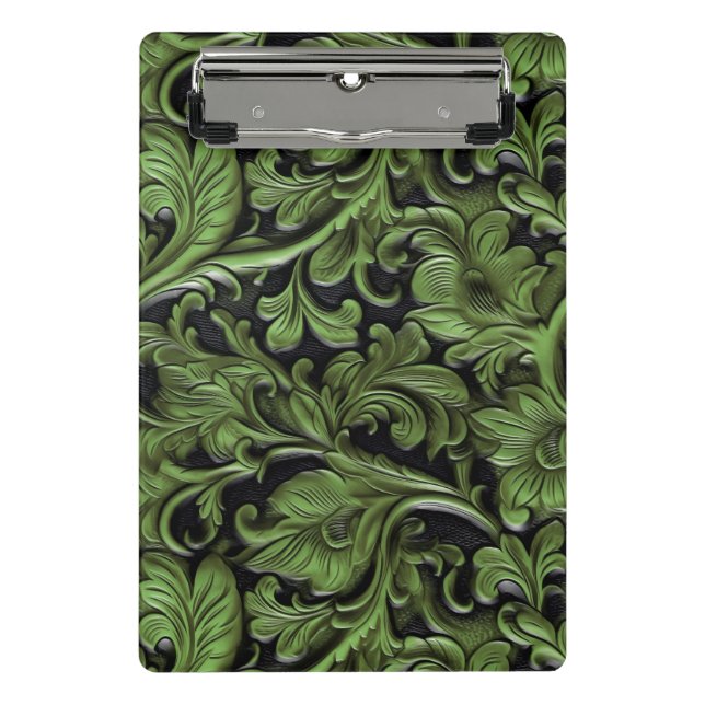 Vintages schlinggrün bearbeitetes Leder Mini Klemmbrett (Vorderseite)