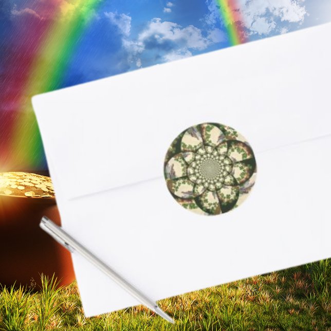 Vintages Schloss Blarney & Kleeblatts Kaleidoskop Runder Aufkleber (Vintage Blarney Castle & Shamrocks Kaleidoscope Classic Round Sticker)