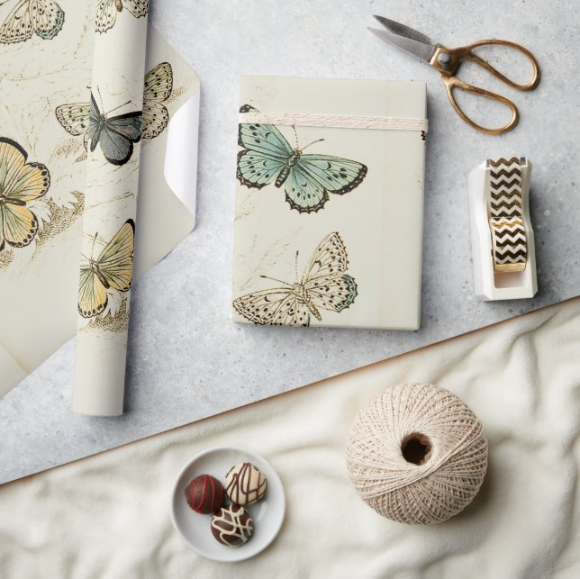 Vintages Schmetterlingposter Geschenkpapier (Kunsthandwerk)