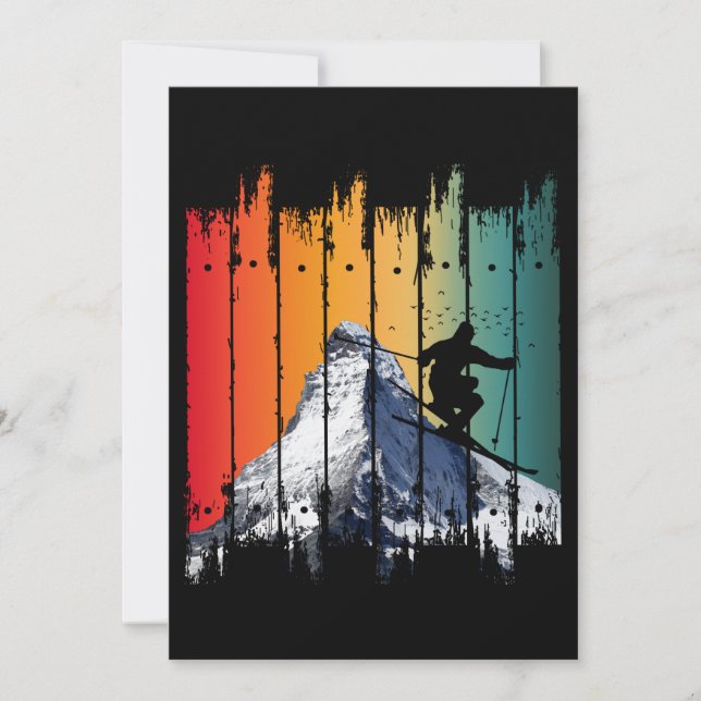 VINTAGES SCHNEE-SKIFAHRGIFT EINLADUNG (Vorderseite)