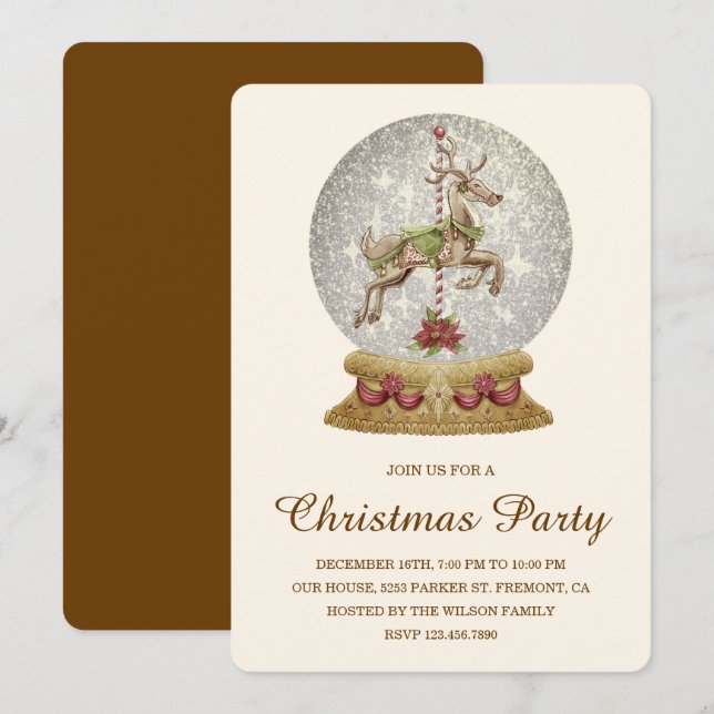 Vintages Schneeglobe-Party Einladung (Vorne/Hinten)