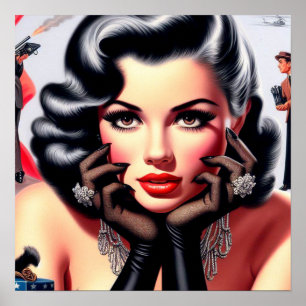 Vintages schönes Girl-Portrait Poster