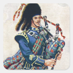 Vintages Schottland, dem Bagpipe folgen Quadratischer Aufkleber