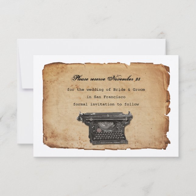 Vintages Schreibmaschinenpapier Save the Date (Vorderseite)