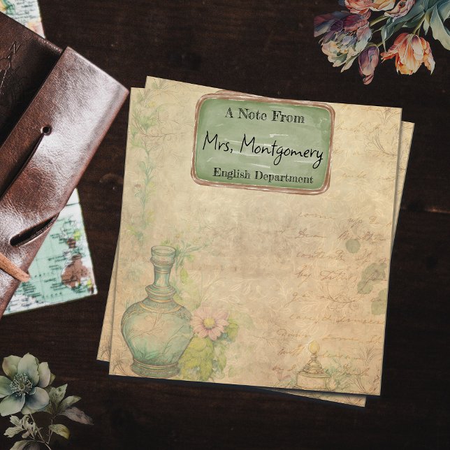 Vintages Schreibpapier, Lehrer, Blumenschrift Notizblock (Von Creator hochgeladen)