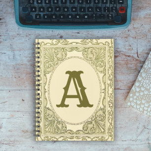 Vintages Schriftgrabgrün mit monogramm Buchstaben Notizblock