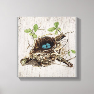 Vintages Schriftzeichen-Ephemera-Vogelnest, franzö Leinwanddruck