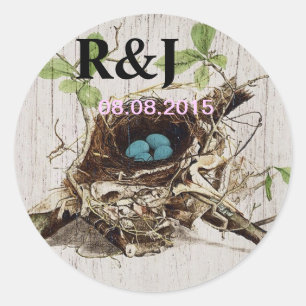 Vintages Schriftzeichen-Ephemera-Vogelnest, franzö Runder Aufkleber