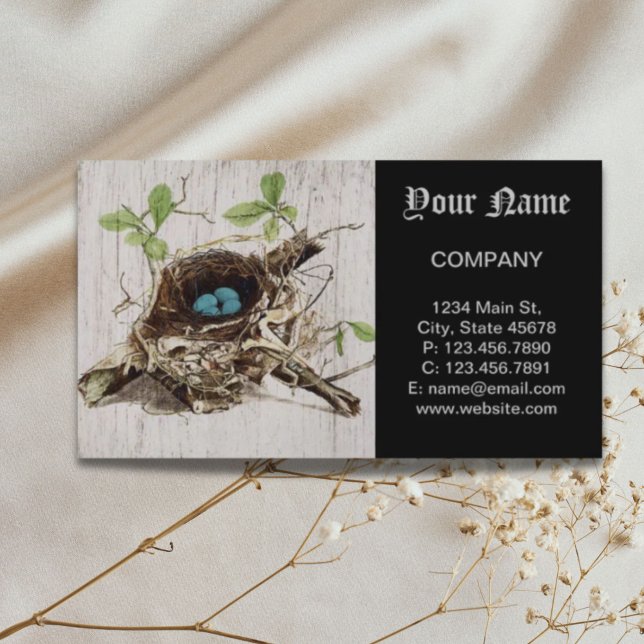 Vintages Schriftzeichen-Ephemera-Vogelnest, franzö Visitenkarte (vintage script ephemera bird nest french botanical business card)