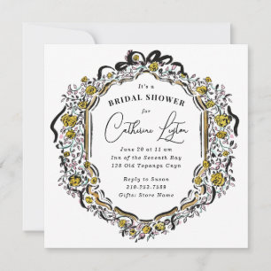 Vintages schwarz-gelbes Brautparty Einladung