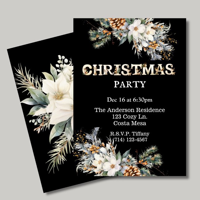 Vintages Schwarz-Gold-Grün Weihnachten Party Einladung (Von Creator hochgeladen)