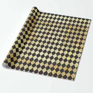 Vintages Schwarz-Gold-Harlequin-Muster Geschenkpapier