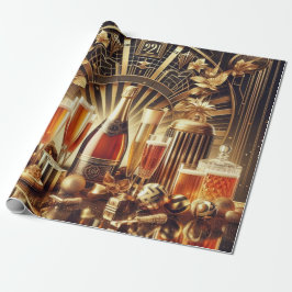 Vintages Schwarz-Gold-Neujahrspapier Geschenkpapier