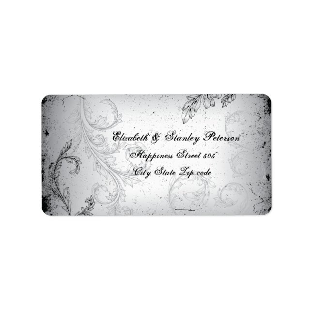 Vintages, schwarz-graues Schriftzeichen Adressaufkleber (Vorne)