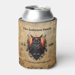 Vintages Schwarz Orange Owl Altes Papier Halloween Dosenkühler