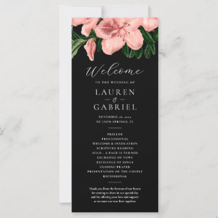 Vintages Schwarz-Rosa-Hochzeitsprogramm mit Blüten