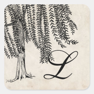 Vintages Schwarz-Weiche-Tree-Monogramm Quadratischer Aufkleber