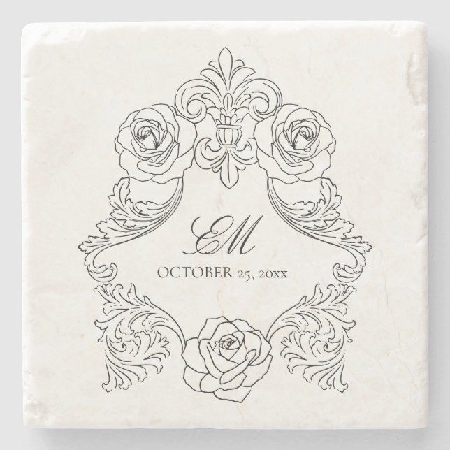 Vintages Schwarz-Weiß-Hochzeitslogo für Monogram-W Steinuntersetzer (Vorderseite)