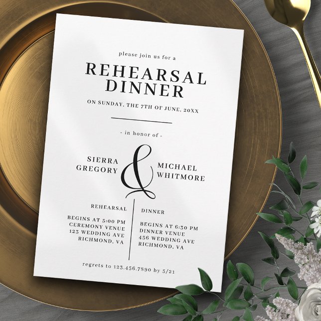 Vintages Schwarz-Weiß-Klassisches Probe-Dinner Einladung (Von Creator hochgeladen)