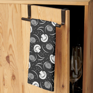 Vintages Schwarz-Weiß-Mushroom-Muster Gemüse Geschirrtuch