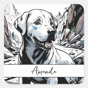 Vintages Schwarz-Weiß-Nah-Up-Labrador Quadratischer Aufkleber