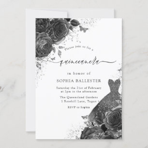 Vintages Schwarz-Weiß-Party Quinceanera Einladung