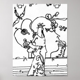 Vintages schwarz-weiß zeichnend Bildprofil Poster