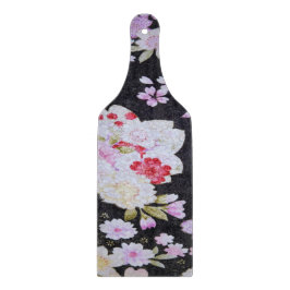 Vintages Schwarz-weißes japanisches Kimono-Blumeng Schneidebrett