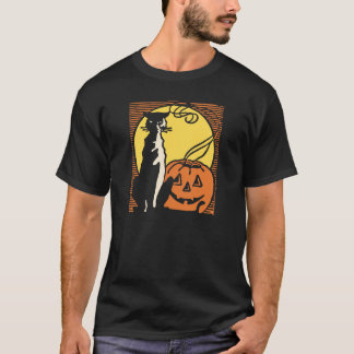 Vintages schwarze Katze u. Jack O'Lantern T-Shirt