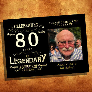 Vintages Schwarzes 80. Geburtstag Folieneinladung