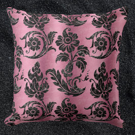 Vintages schwarzes Floral Damask rosa Muster Kissen