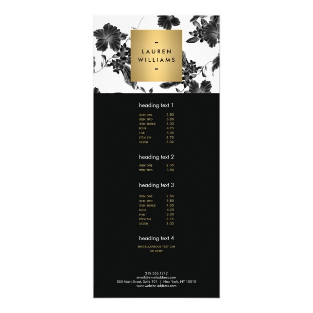 Vintages Schwarzes Flurmuster Werbekarte (Vorne)