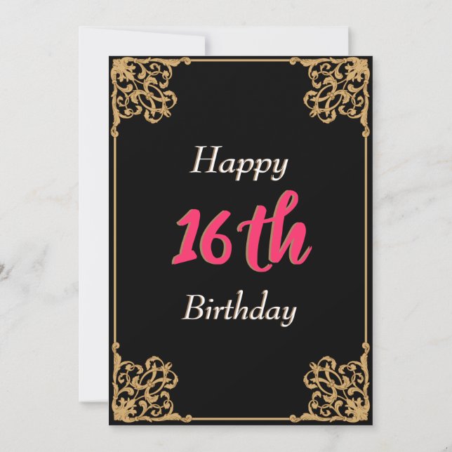 Vintages Schwarzes Gold Barock Rosa 16 . Geburtsta Einladung (Rückseite)