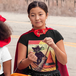 Vintages Schwarzes Halloween Cat Moon Typografy Ki T-Shirt