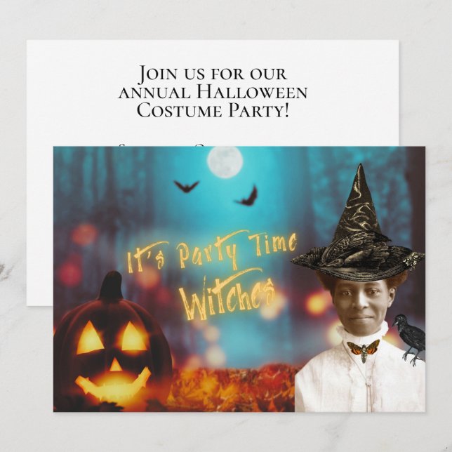 Vintages Schwarzes Halloween-Party Einladung (Vorne/Hinten)