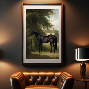 Vintages Schwarzes Jägertier auf Pferden Poster